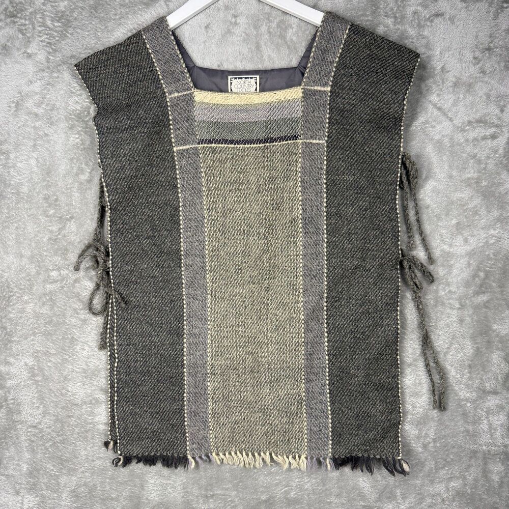 Handwoven Gray & Cream Women's Sleeveless Cardigan